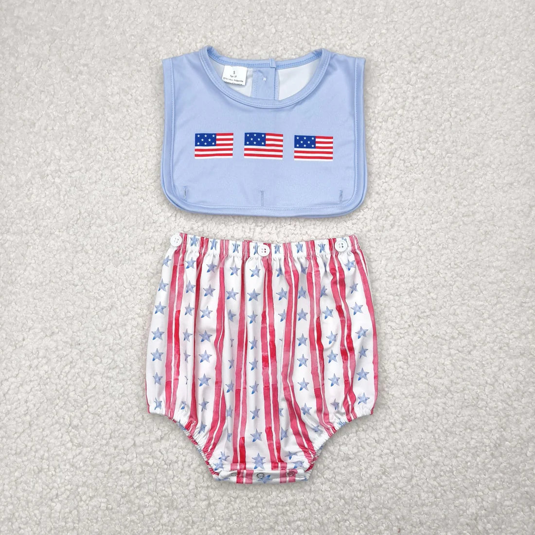 5.3 SR3049 Baby Boys Sleeveless Flags Red Stripe Stars 4th Of July Romper