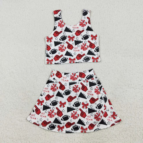 11.1 Sibling Baby Girls Go Team Footballs Bows Yoga Skorts Set Button Shorts Pajamas Set