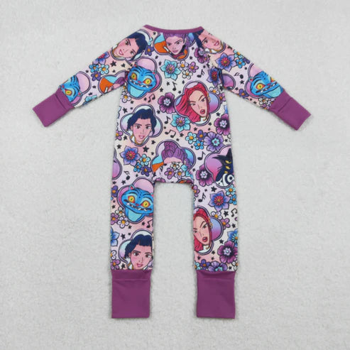 10.27 LR2732 Baby Girls Cartoon Princesses Flowers Footie Romper