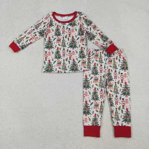 10.31 Sibling Baby Boys Christmas Trees Soldiers Gifts Top Pants Pajamas Sets Zipper Footie Rompers