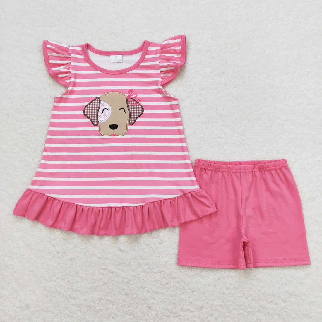 5.21 Sibling Baby Girls Stripes Bows Dog Tunic Top Ruffle Shorts Clothes Sets