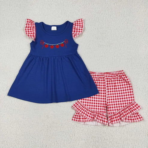 6.26 Sibling Boys Baby Girls Embroidery Apple Back To School Outfits Sets