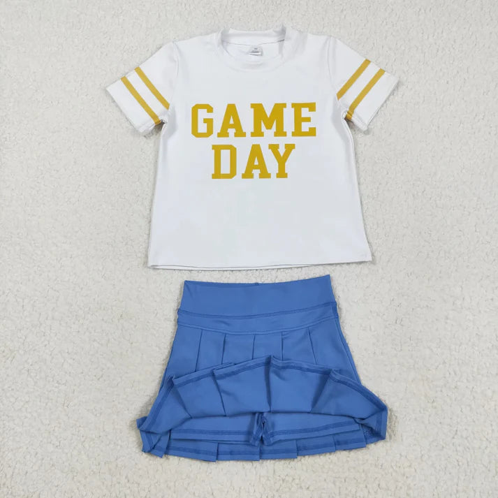 9.4 Sibling Baby Girls Game Day Tee Shirts Tops Pleated Skirts Short Yoga Active Team Clothes Sets