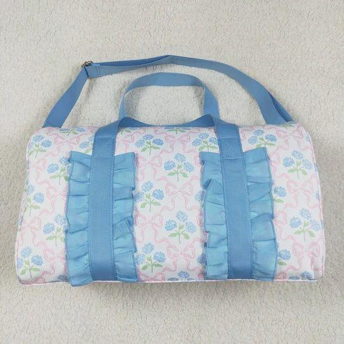 4.28 BA0294 Blue Ruffle Pink Bows Plaid Floral Gym Duffle Bag