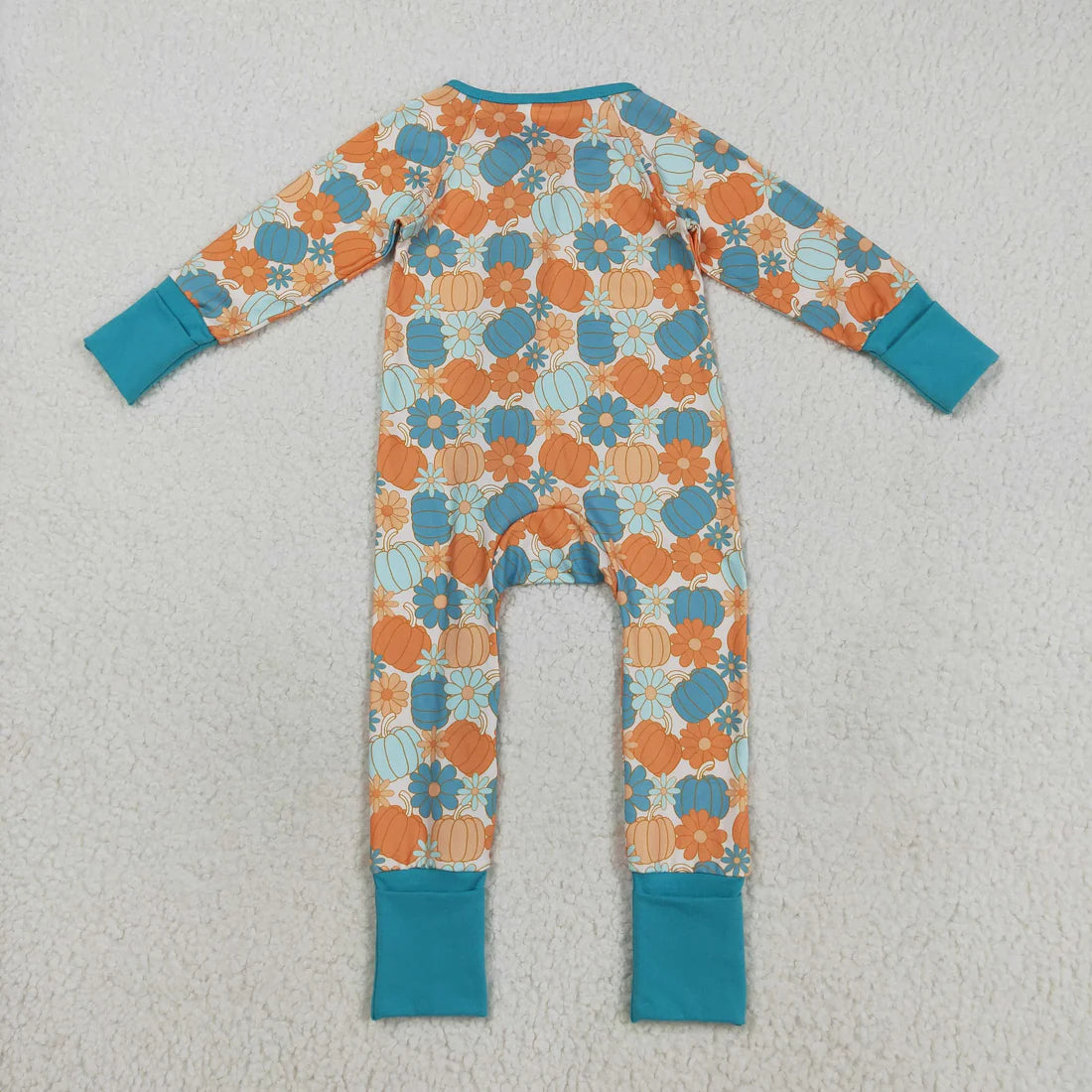 8.18 LR2461 Baby Boys Long Sleeves Colorful Pumpkins Flowers Zipper Pant Romper