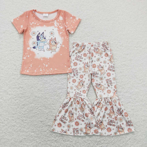 4.14 Sibling Baby Girls Dogs Shirts Top Bell Pants Outfits