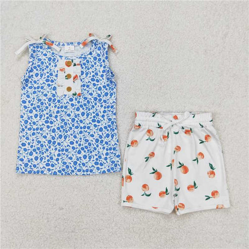 4.14 Sibling 4 colors Baby Girls Sleeveless Floral Button Top Shorts Set