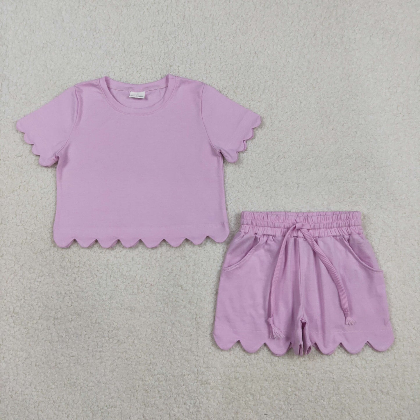 GSSO3173 Kids Baby Girls Lavender Short Sleeve Shirts Top Scallop Shorts Clothes Sets