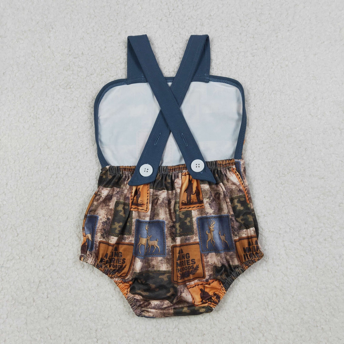 SR3925 Newborn Baby Boy Strap Deer Camo Checked Hunting Rompers