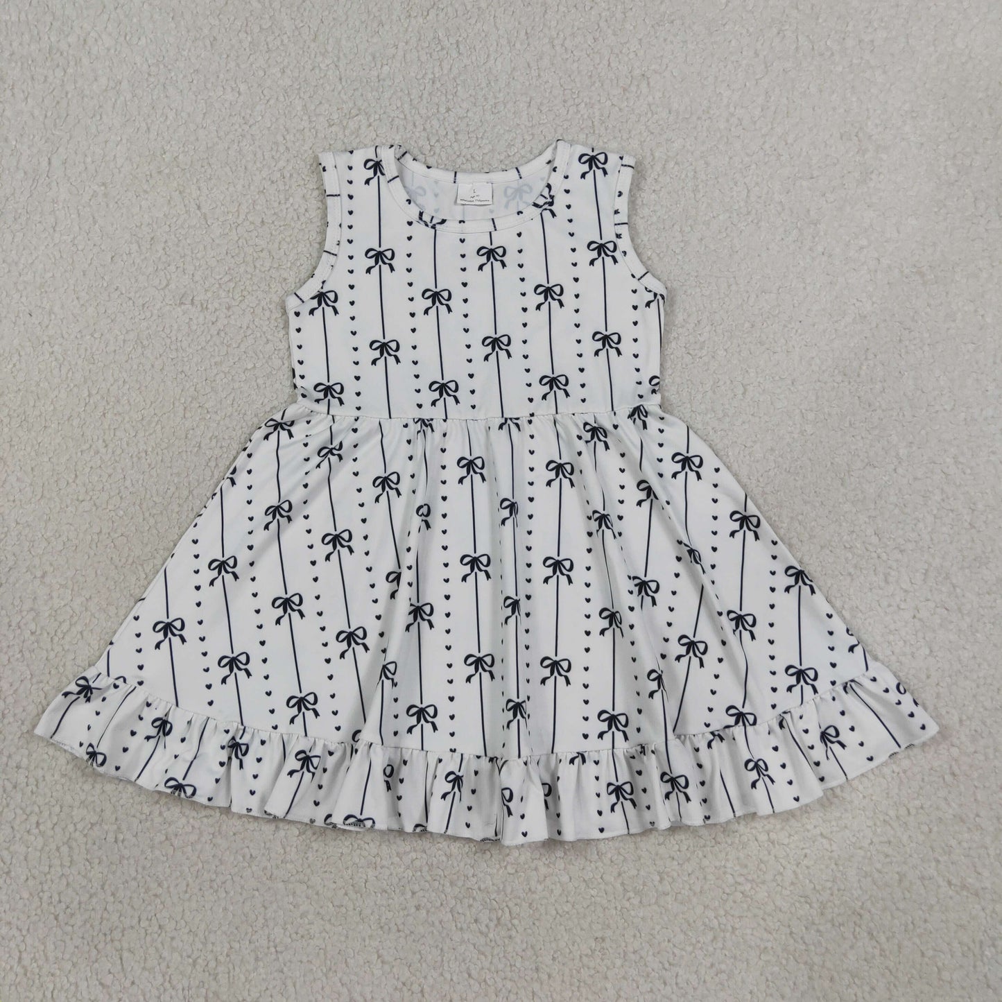 GSD4153 Kids Clothing Baby Girls Sleeveless Black Bows Stripe Ruffle Knee Length Dresses