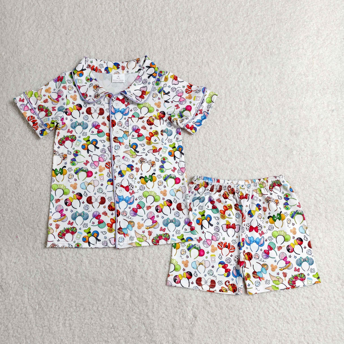 BSSO0816 Kids Baby Girls Cartoon Mouses Button Shirt Pocket Top Shorts Pajamas Clothes Sets