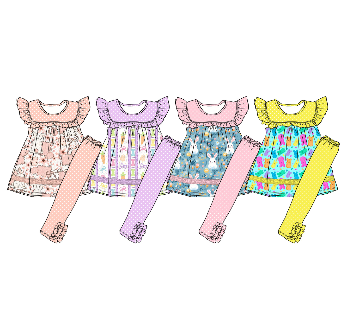 26.1.14 Custom MOQ:3 or 5 pcs each design milk silk Sibling baby girl clothes easter short sleeve pants sets 4