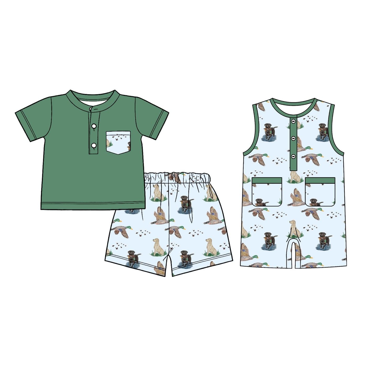 26.1.5 Custom MOQ:3 or 5 pcs each design milk silk Sibling baby boy clothes duck short sleeve shorts sets and romper