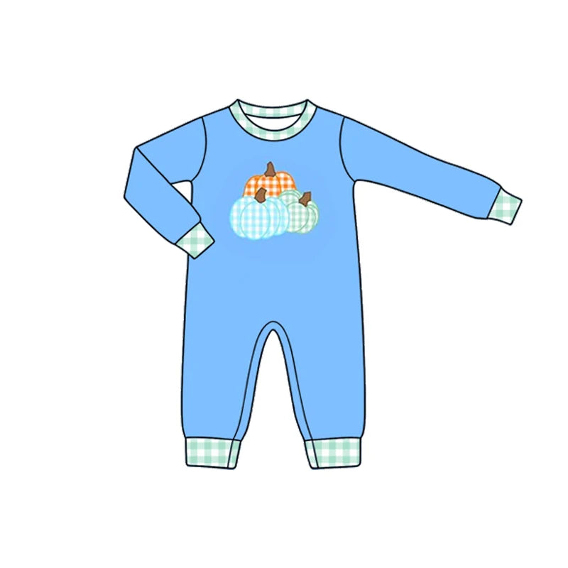 7.25 design Baby Boys Long Sleeve Pumpkins Fall Pant Rompers