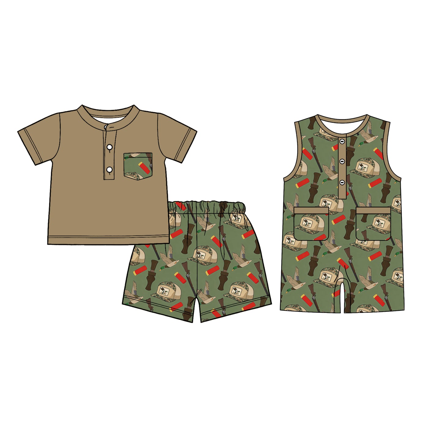 26.1.5 Custom MOQ:3 or 5 pcs each design milk silk Sibling baby boy clothes hat duck short sleeve shorts sets and romper