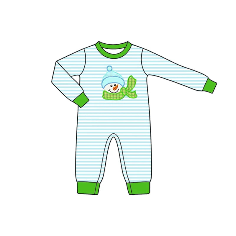 7.25 design Baby Boys Long Sleeve Snowmen Stripe Christmas Pant Rompers