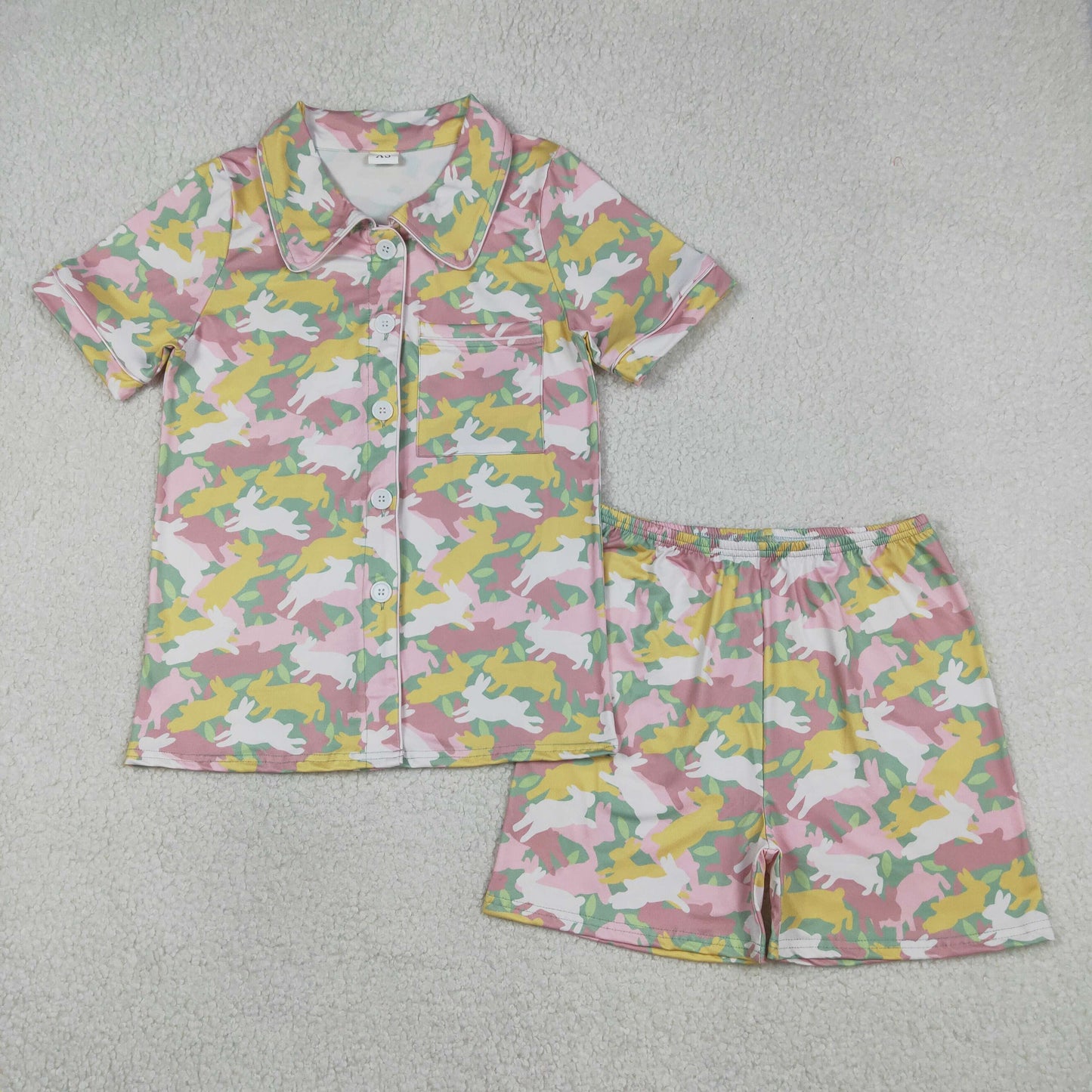 RTS NO MOQ(In Stock) GSSO2973 Adult Women's Rabbit Camouflage Short-Sleeve and Shorts Pajama Set