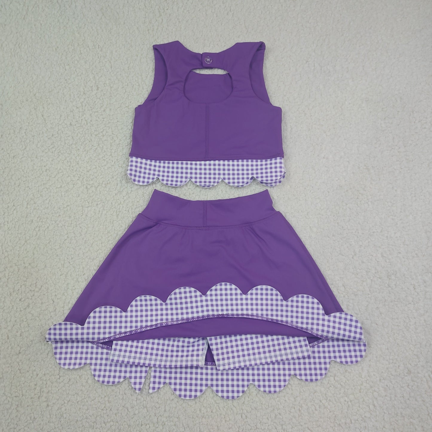 GSD4225 Kids Clothing Baby Girls Purple Sleeveless Vest Bows Skirt Short Yoga Active Bows Scallop Clothes Sets