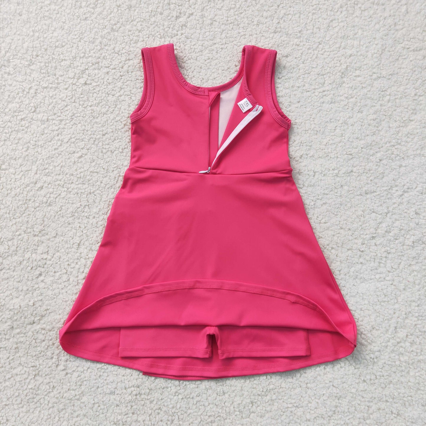 GSD3878 Kids Baby Girls Hot Pink Sleeveless Bows Yoga Active Short Knee Length Dress
