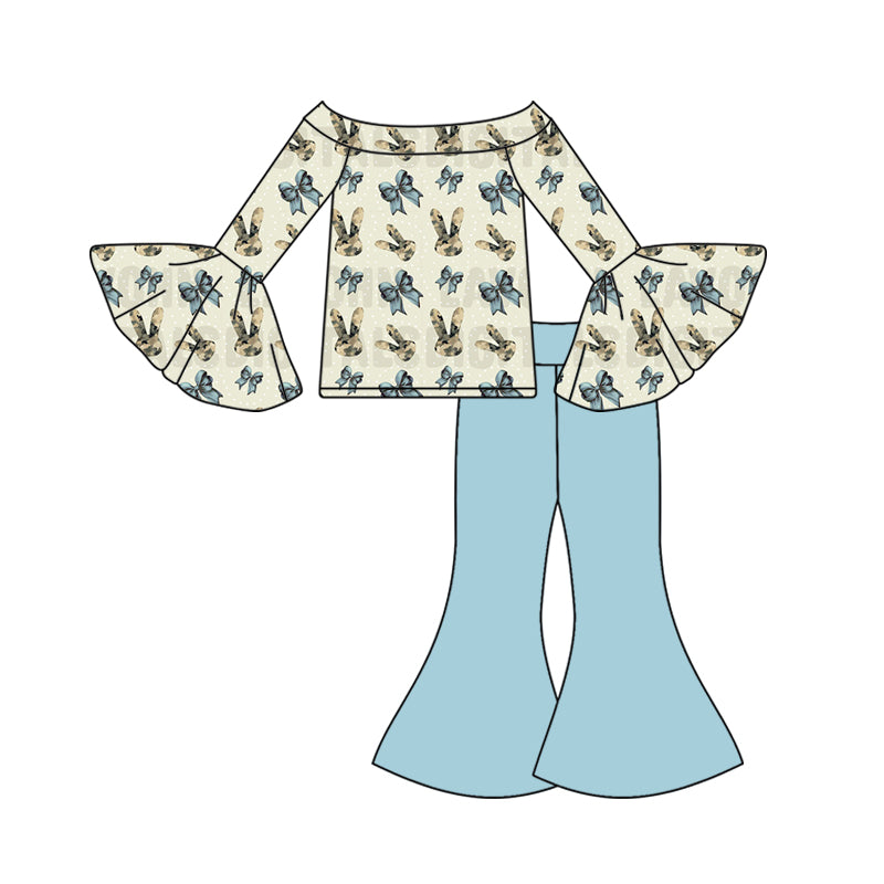 26.1.6 Custom MOQ:3 or 5 pcs each design milk silk baby girl clothes easter bow short sleeve pants sets