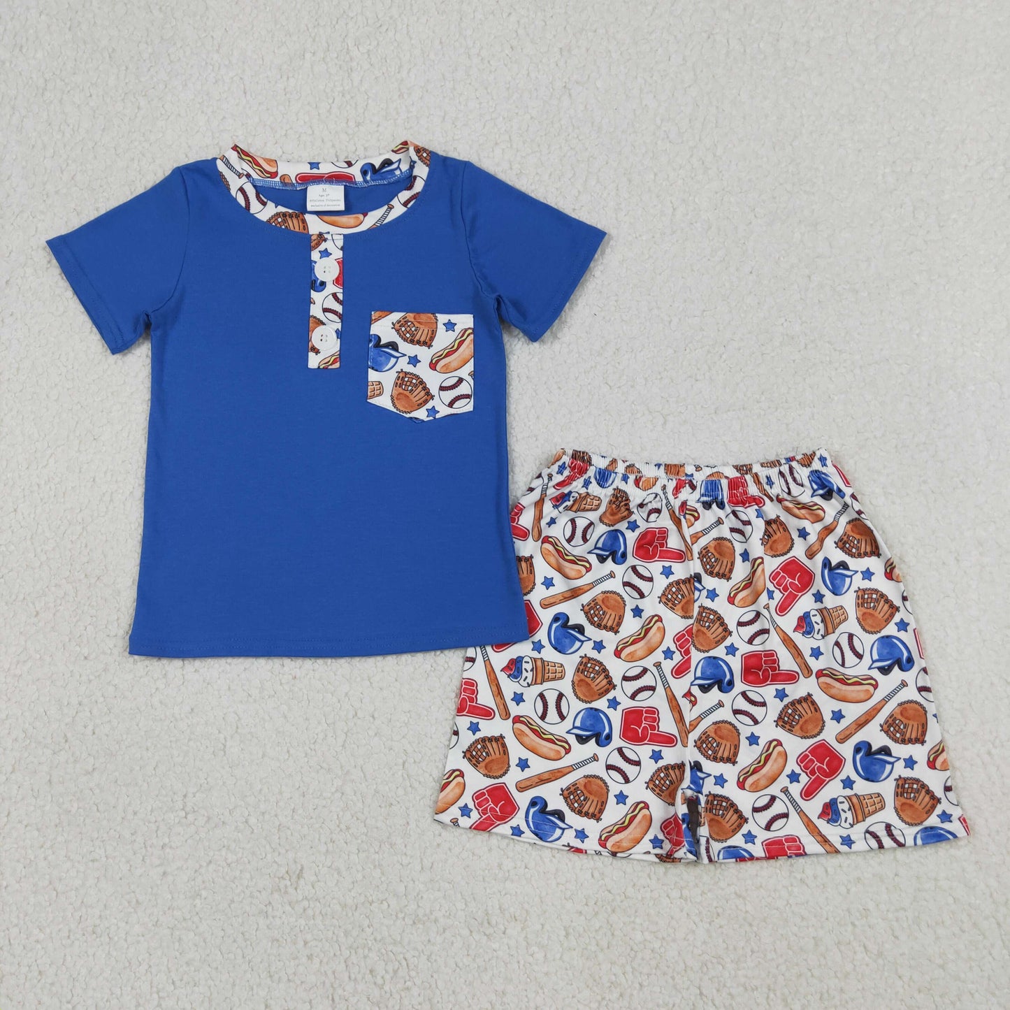 BSSO1922 Kids Baby Boys Button Pocket Shirt Top Baseballs Shorts Team Clothes Sets