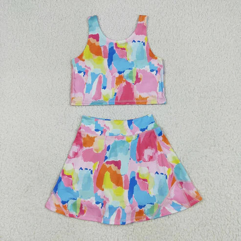 7.10 Sibling Baby Girls Sleeveless Watercolor Yoga Short Athletic Dresses