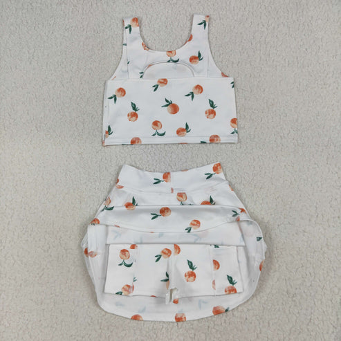 7.15 GSD2738 Baby Girls Summer White Peach Top Skirts Active Wear Clothes Set