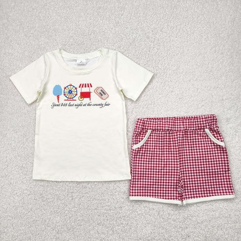 4.23 BSSO1468 Baby Boys Ice Cream Store Top Red Plaid Pockets Short Set