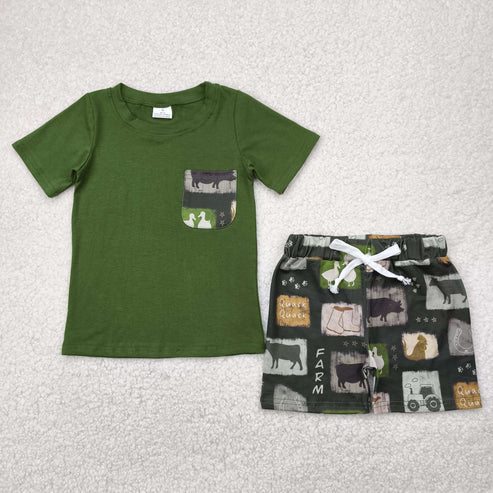 5.3 BSSO1390 Baby Boys Western Cow Boots Shirt Shorts Clothes Set