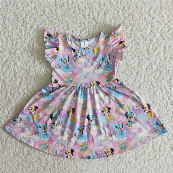 4.4 B10-11 Blue bow Mickey flying sleeves dress