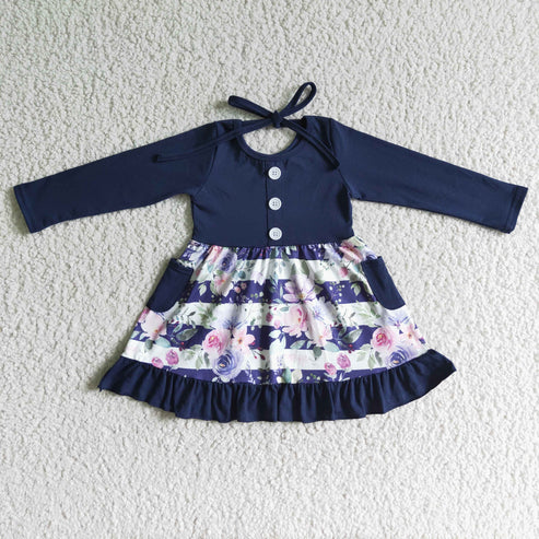 4.23 RTS NO MOQ ETA 5/7days arrived GLD0052 girls dress fall winter baby clothing over knee long sleeve dress flower print milk silk
