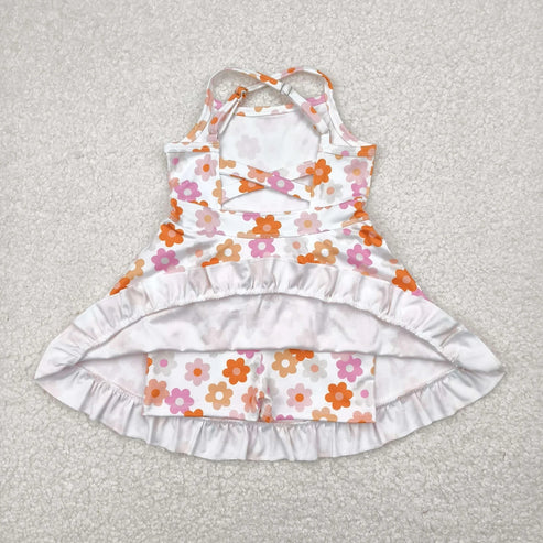 4.30 Sibling Baby Girls Strap Bows Floral Camo Print Yoga Activity Wear Ruffle Knee Length Dresses