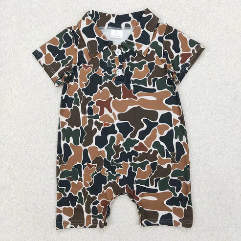 6.26 5 Colors Sibling Baby Infant Boys Short Sleeves Camouflage Button Rompers