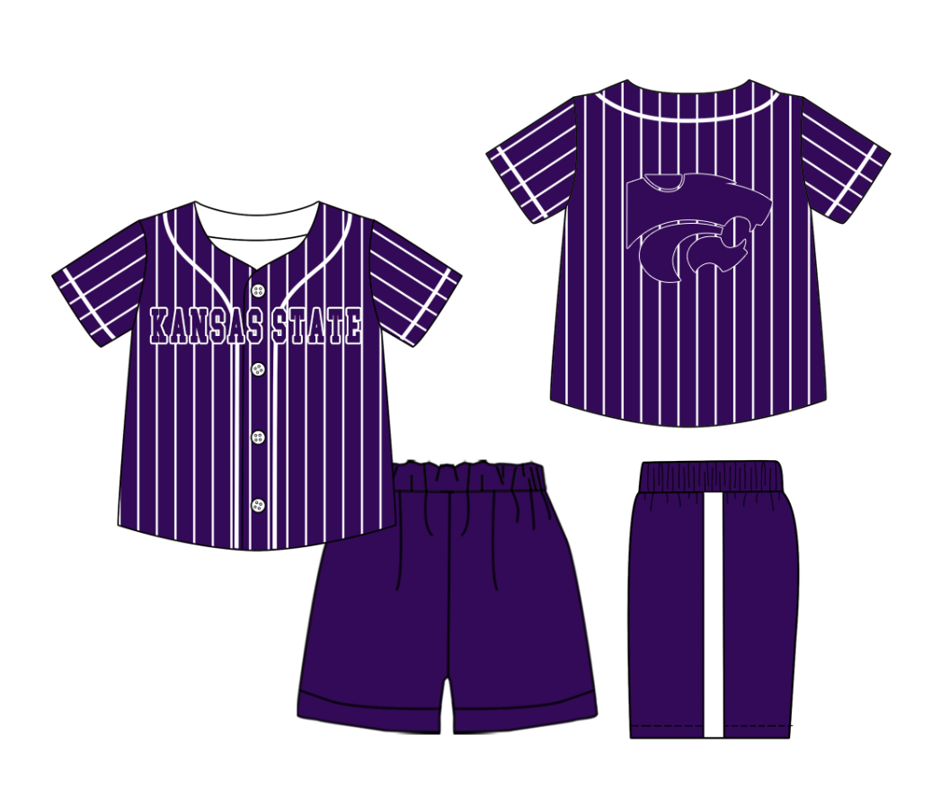 Custom Milk Silk Order MOQ:3 or 5 pcs Each Design Team State Kids Summer Purple Short Sleeve Shorts Sets-26.1.20