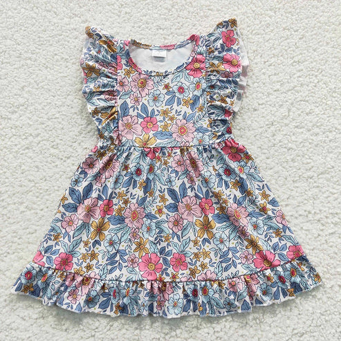 4.4 Sibling Sister Baby Girls Ruffles Summer Knee Length Dresses