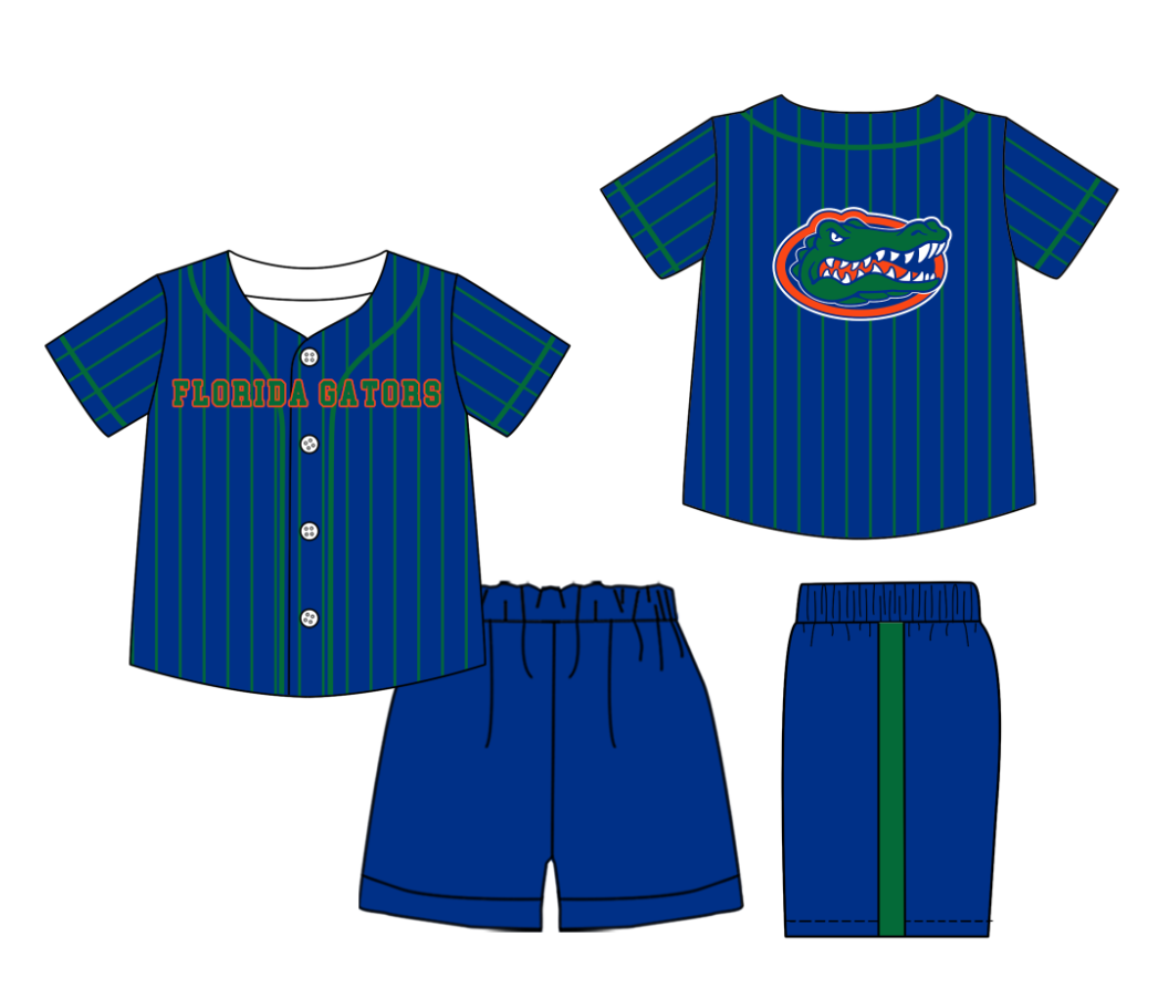 Custom Milk Silk Order MOQ:3 or 5 pcs Each Design Team State Kids Summer Blue Short Sleeve Shorts Sets-26.1.19