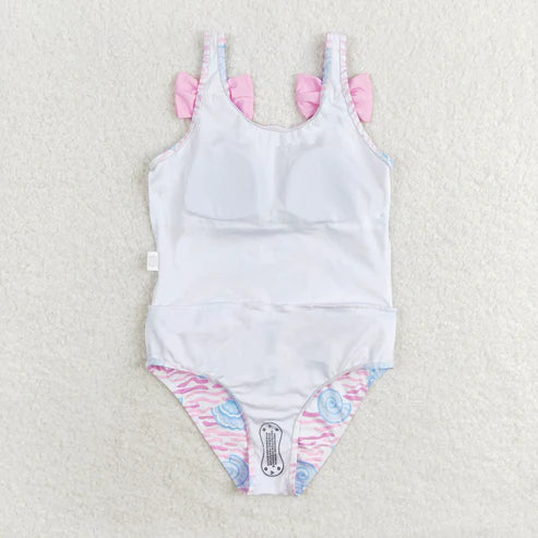 S0274 Shell wave pink bow one-piece swimsuit