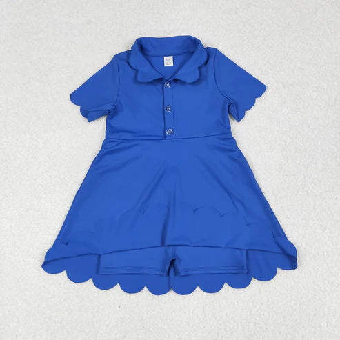 7.7 Sibling 3 Colors Baby Girls Short Sleeves Scallop Yoga Knee Length Dresses