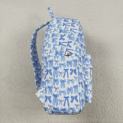 8.13 BA0322 Baby Kids Sky Blue Bows Plaid Zipper School Back Bags