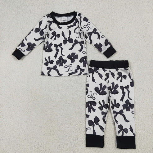 11.1 Sibling Baby Kids Black Bows Checked Pajamas Sets Zipper Footie Rompers Blankets