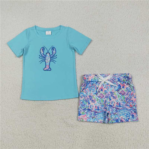 8.16 Sibling Embroidery Baby Boys Girls Floeal Crayfish Sumoer Clothes Sets Dress Rompers