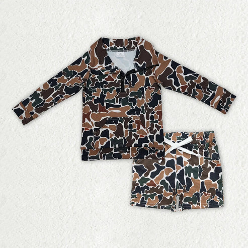 11.1 Sibling Baby Boys Long Sleeve Camo Zipper Pullover Pockets Shorts Southern Clothes Set