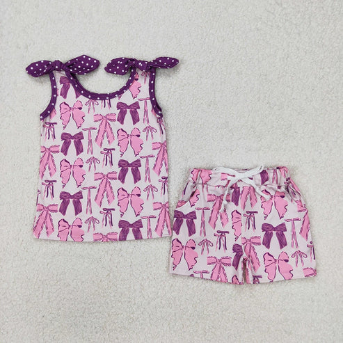 5.3 8 Colors Sibling Baby Girls Summer Bows Top Shorts Outfits