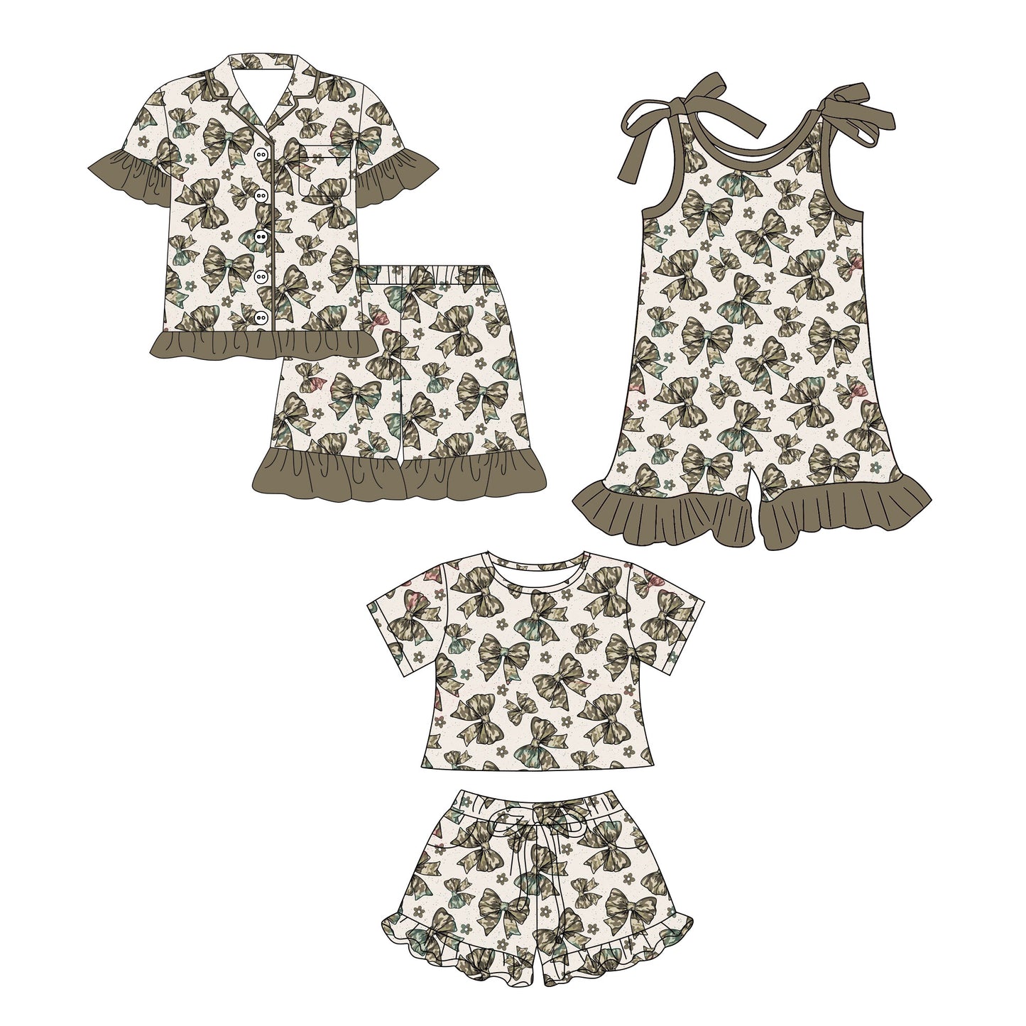 26.1.3 Custom MOQ:3 or 5 pcs each design milk silk Sibling baby girl clothes bow short sleeve shorts sets 2 and jumpsuit