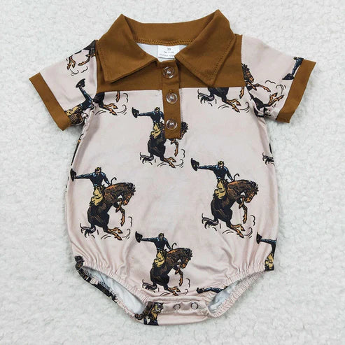 4.19 Sibling Baby Boys Western Buttons Short Sleeve Rompers