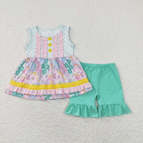 5.3 Sibling Baby Girls Floral Ruffle Tunic Shorts Clothes Sets