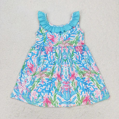 5.5 Sibling Baby Girls Sea Flowers Twirl Dresses