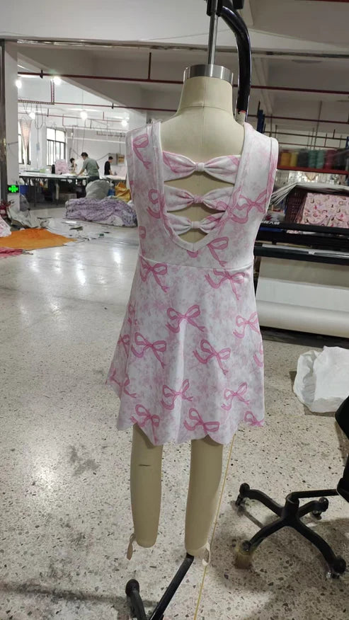 5.10 GSD2572 Baby Girls Pink Bows Floral Activity Wear Yoga Short Skort Knee Length Dresses Preorder