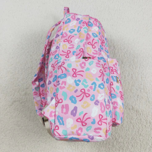 8.13 BA0319 Baby Kids Pink Leopard Bows School Zipper Ruffle Back Bags