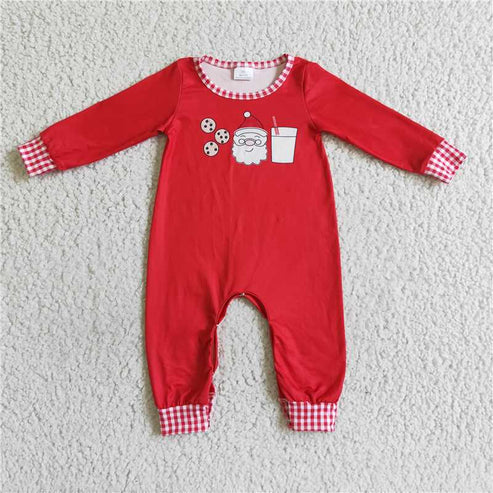5.21 Sibling Baby Infant Boys Long Sleeves Embroidery Santa Deer Christmas Rompers